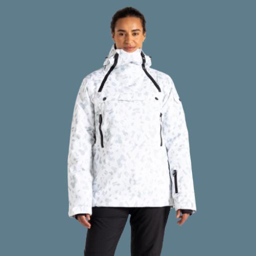 Womens Dare2b Slideout Overhead Ski Board Jacket White Dash Print Ladies